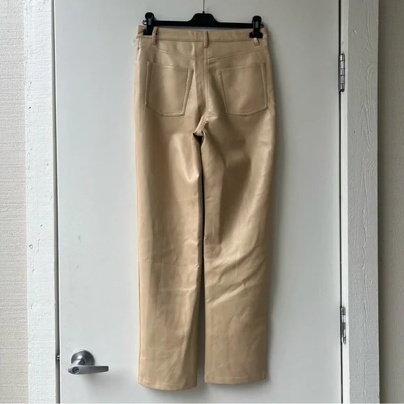 Wilfred Aritzia Melina Vegan Leather Straight Leg Pants - Cream Beige - Size 8 - Picture 5 of 12
